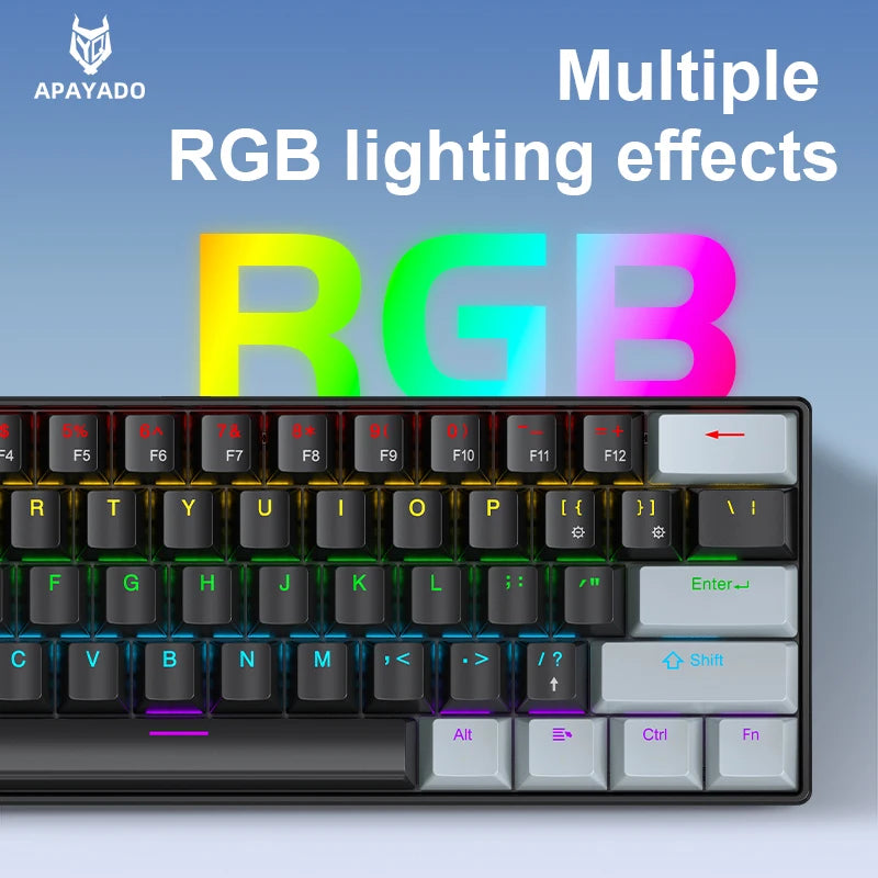60% Portable Mini Keyboard  K61 Mechanical Keyboard Wired, 61 Keys RGB Black,White, Red/Blue Switch for Gaming
