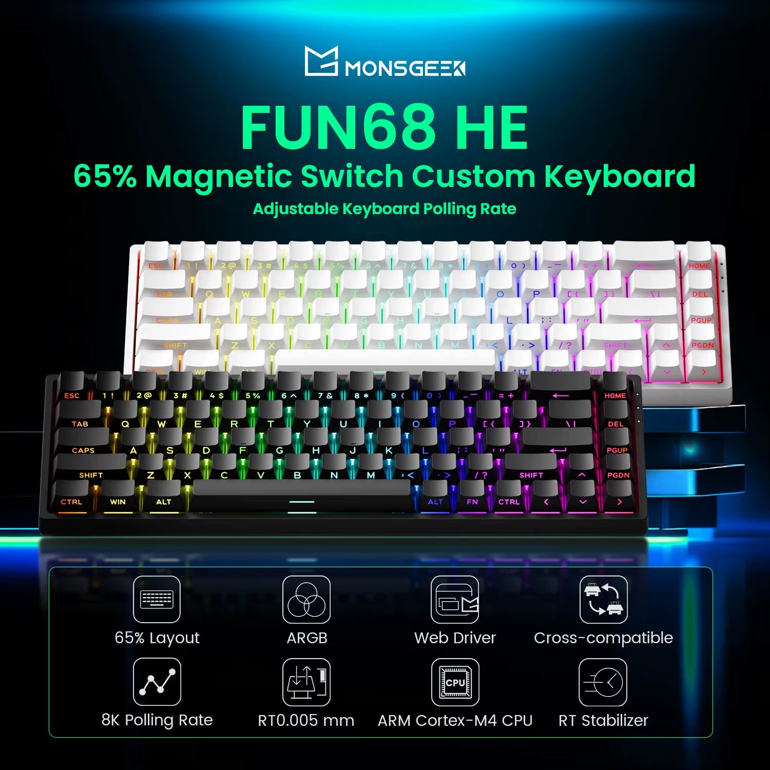 Monsgeek FUN68 FUN60 PRO&MAX HE Magnetic Keyboard 60% 65% Gaming Keyboards Rapid Trigger 8K Custom Keyboard Gamer Esports