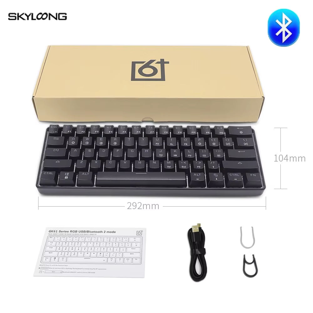 SKYLOONG GK61 Mini Portable 60% Gamer Optical Keyboard Wireless Bluetooth RGB Backlit Gaming Keyboard SK61 for Desktop Ipad